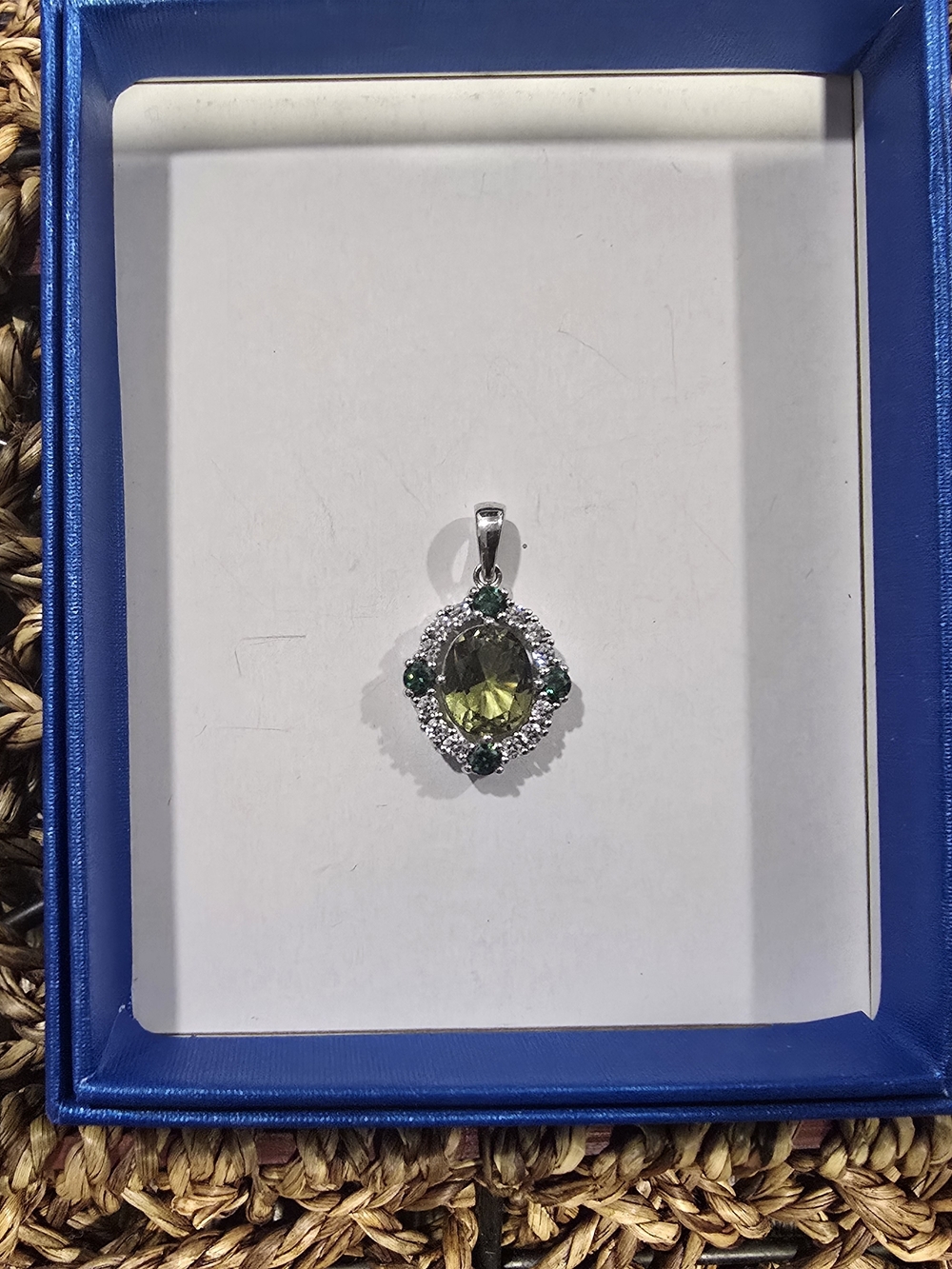 Green Gemstone Halo Pendant Necklace - Women Jewelry
